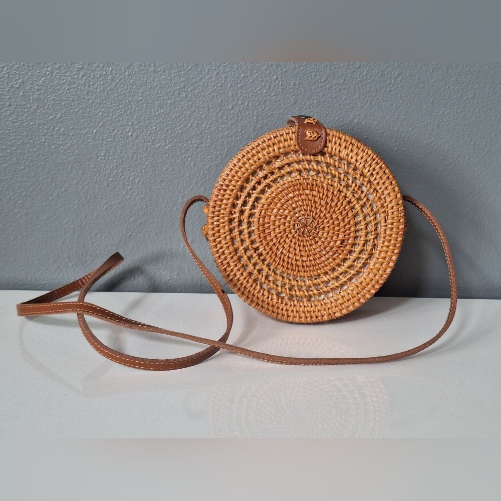 Round Rattan Bag for Women - Handmade Ata Wicker Woven Purse - Circle